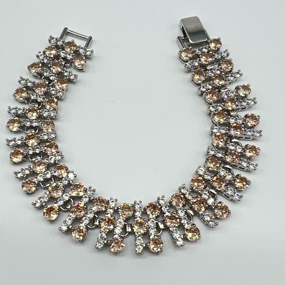Champagne and Clear CZ Tennis Bracelet - Picture 2 of 3